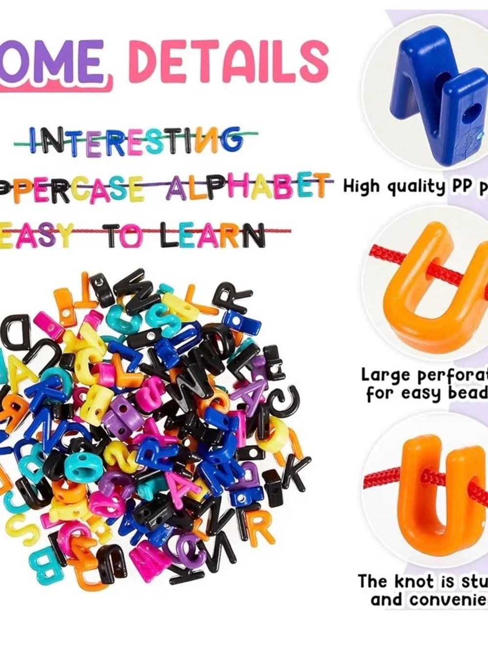 535 Uppercase Letters Multi-Color Plastic Link Beads for Kids Kindergarten